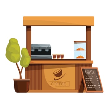 Coffee kiosk offering freshly brewed coffee and croissants with menu displayed vector