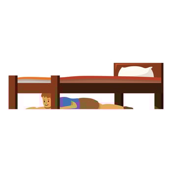Child crawling under bed playing hide and seek game vector