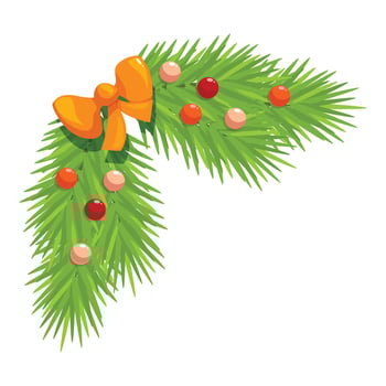 Christmas corner decoration with fir branches and orange bow vector