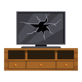 Broken tv screen displaying cracks on wooden tv stand vector