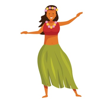 Hawaiian dancer performing traditional dance with flower garland and green skirt vector