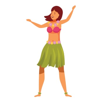 Hawaiian dancer performing traditional dance with flower garlands and green skirt vector