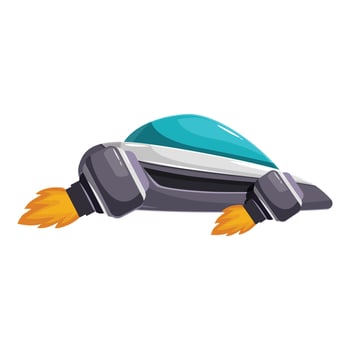 Cartoon spaceship flying and emitting flames from its thrusters vector