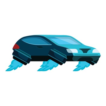 Futuristic flying car soaring through the air with blue flames vector