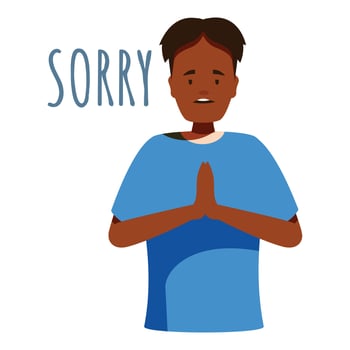 Young man apologizing and saying sorry with clasped hands vector