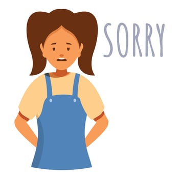 Sad girl apologizing saying sorry with her hands behind back vector