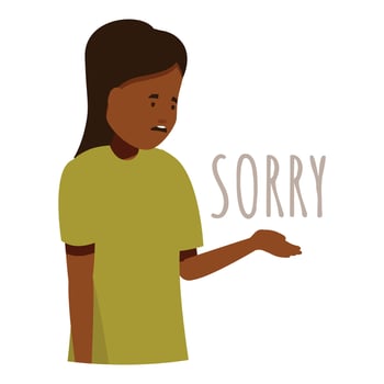Young woman apologizing and saying sorry with gesture and facial expression vector