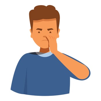 Young man feeling disgusted and covering his nose vector
