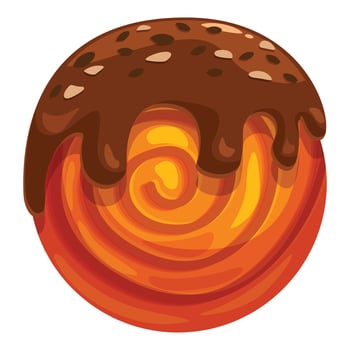 Delicious round pastry with chocolate icing dripping over orange swirls vector
