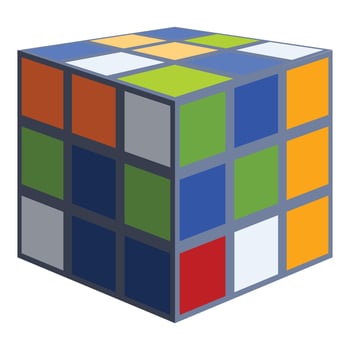 Colorful puzzle cube rotating and showing different colors vector