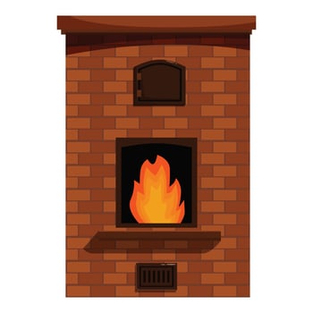 Burning fire in traditional brick russian stove providing warmth and comfort vector