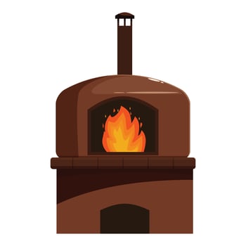 Burning wood fired pizza oven with chimney emitting smoke vector