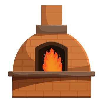 Burning wood fired brick pizza oven with flames vector
