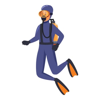 Professional diver swimming underwater wearing diving suit, mask, and oxygen tank vector