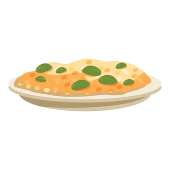 Delicious pumpkin risotto decorated with fresh basil leaves on a plate vector