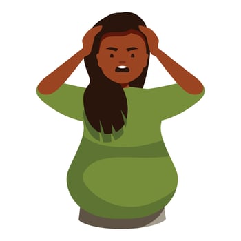 Stressed young woman holding head with hands, frustrated and upset vector