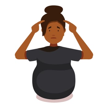 Pregnant woman suffering headache and touching temples vector