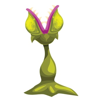 Green carnivorous plant opening its mouth showing sharp teeth vector