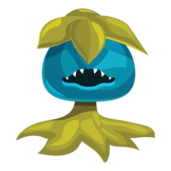 Blue cartoon monster plant showing teeth vector