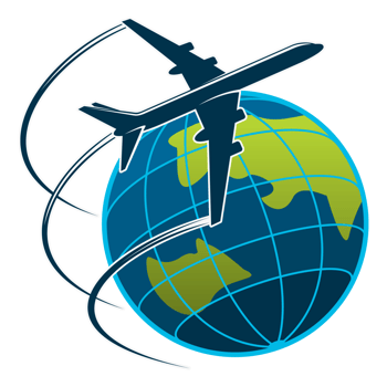 Airplane flying around the globe illustration png
