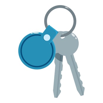 Two metal keys hanging from a blue keychain on white background vector