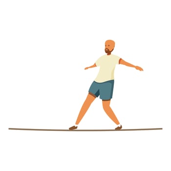 Man carefully walking on tightrope balancing and maintaining equilibrium vector