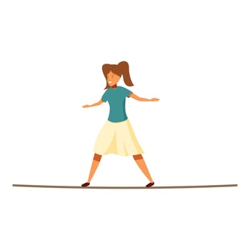 Young woman balancing on tightrope maintaining balance and concentration vector