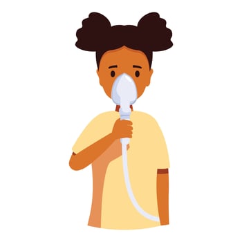 Sick girl using inhaler for respiratory disease treatment vector