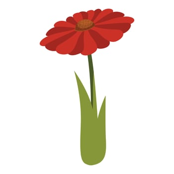 Red daisy flower blooming with green leaves and stem vector