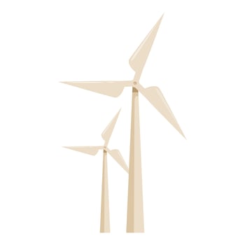 Two wind turbines generating clean energy on white background vector