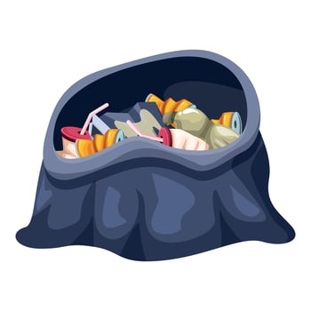 Overflowing garbage bag filled with plastic waste polluting the environment vector