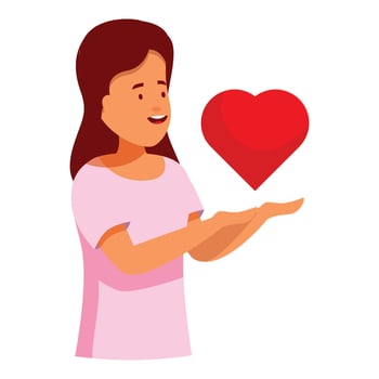 Smiling woman holding heart symbol of love and care vector