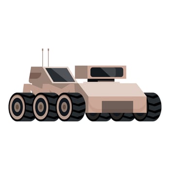 Autonomous exploration vehicle moving on alien planet surface vector