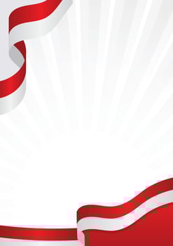 Elegant red and white ribbons frame clean white space vector