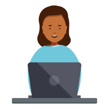 Smiling freelancer working on laptop at desk vector