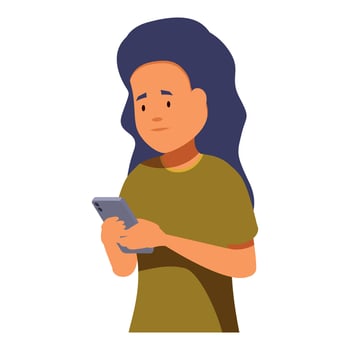 Young woman reading bad news on smartphone, feeling sad and anxious vector