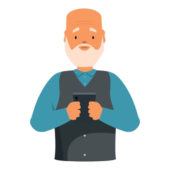 Elderly man using smartphone, exploring modern communication in retirement vector
