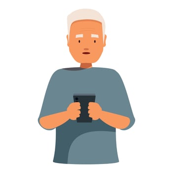 Senior man using smartphone, exploring modern communication vector