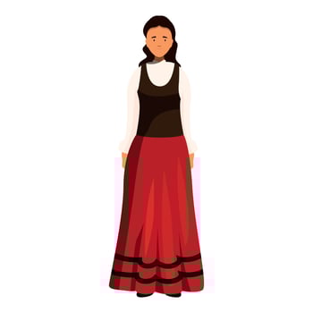 Spanish woman wearing traditional red dress and white shirt, celebrating cultural heritage vector