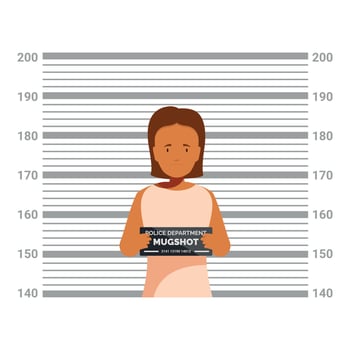 Woman posing for mugshot during police lineup identification procedure vector