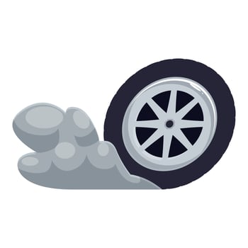 Car tire leaving smoke cloud while driving fast vector