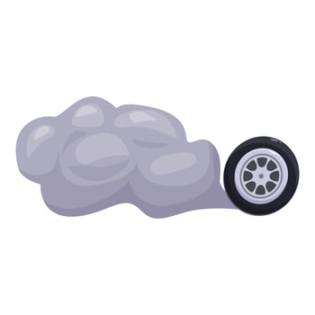 Car tire and smoke cloud illustration on white background vector