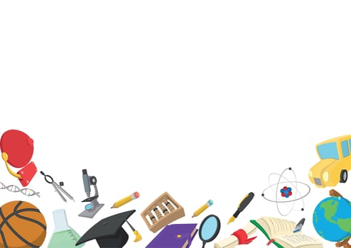 Cartoon school supplies forming a frame over a white background vector