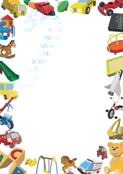 A frame with toys and other items vector