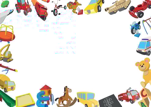 Cartoon toys frame creating empty space for text vector