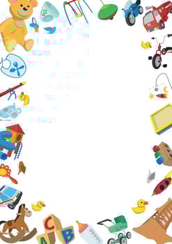 Colorful frame of toys creating a border for childhood memories vector
