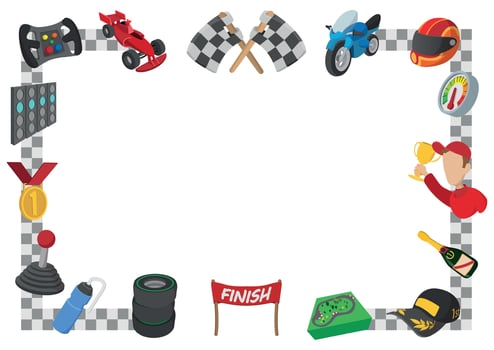 Racing frame border featuring various motorsport icons and equipment vector