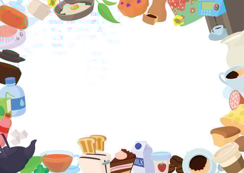 Breakfast and lunch food icons forming a frame with white background vector