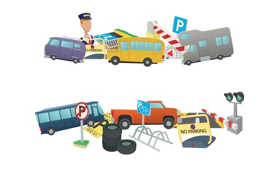 Parking attendant managing roadside vehicles and parking infrastructure vector