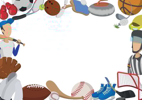 Sports border featuring various sports equipment and athletes vector